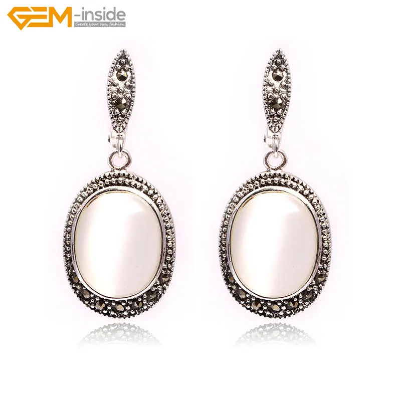 

Gem-inside 16x20mm Oval Semi-precious Stone Dangle Earrings Tibetan Silver Hooks Earrings For Women Girl Trinket Gift Jewellery