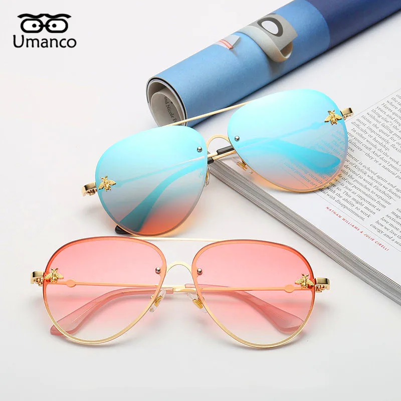 Umanco Unique Bee Charm Square Sunglasses For Women Oversized Gradient  Eyewear Lady Vintage Gold Metal Travel Beach Goggle UV400 - AliExpress