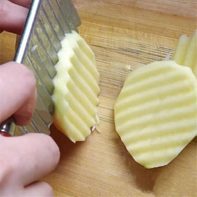 Potato French Fry Cutter Stainless Steel Kitchen Accessories Serrated Blade Easy Slicing Fruits Potato Wave Knife Chopper D5