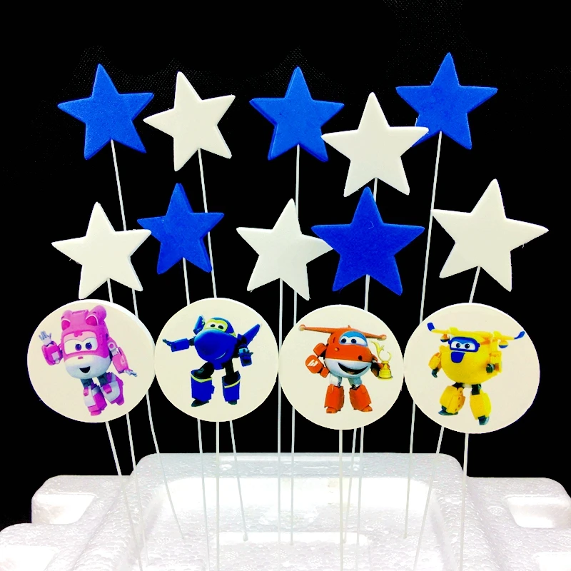 

1Set/lot Super Wings Deformed Aircraft Robot Cake Topper Picks Decoration Favor Baby Shower Kids Birthday Party Cartoon Supplies