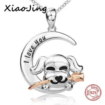 

High Quality Authentic 100% 925 Sterling Silver Doggy Dog Animal Pendant Necklaces for Women Fine Jewelry Gift free shipping