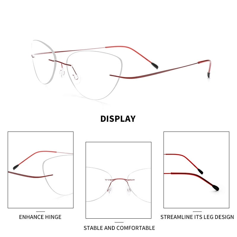 Очки без оправы, оправа для женщин, титановые ультралегкие очки, очки без оправы, кошачий глаз, без винтов, очки для близорукости, оптическая оправа