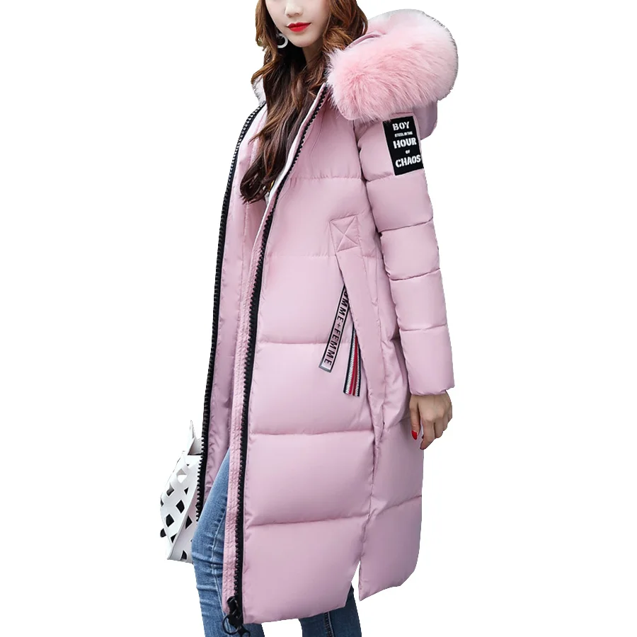 2019 New Fashion Warm Winter Jacket Women Big Fur Thick Slim Female Jacket Winter Women Hooded Coat Down Parkas Long Outerwear