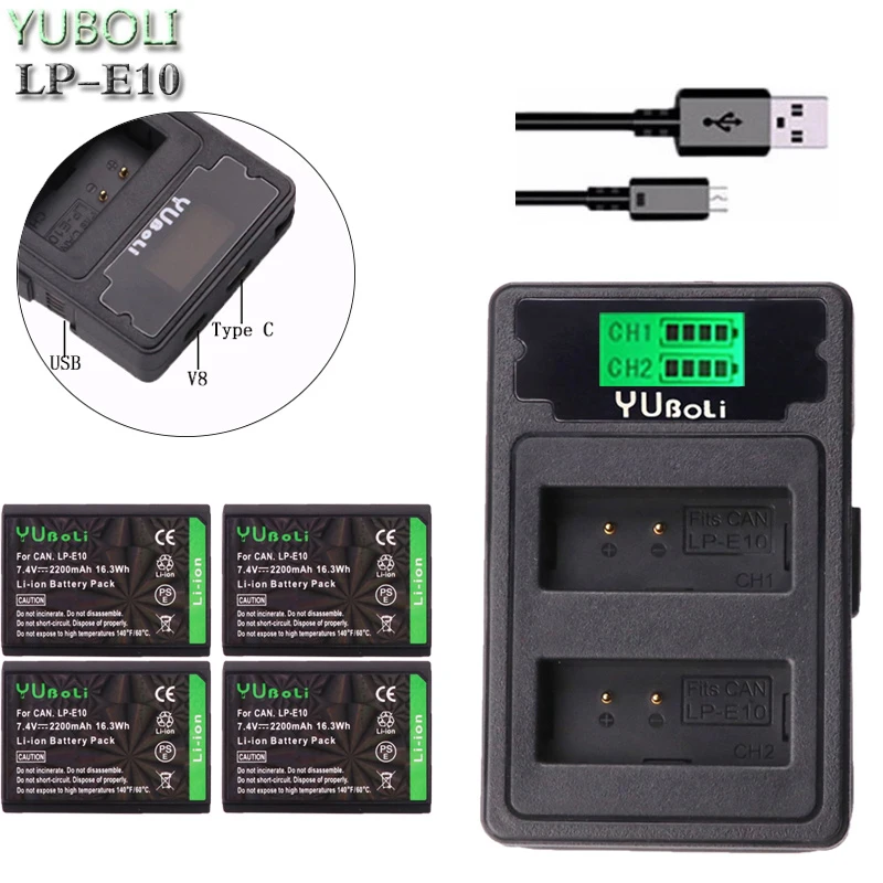 

LP-E10 LPE10 LP E10 Camera Battery Bateria Batterie AKKU + TYPE-C Charger for Canon 1100D 1200D 1300D Rebel T3 T5 KISS X50 X70