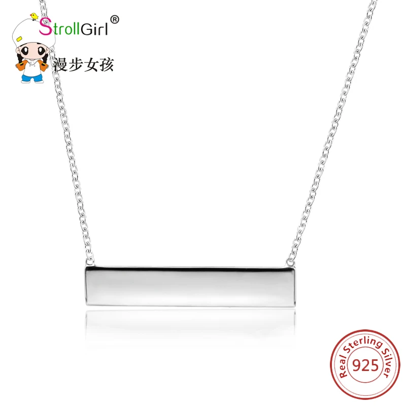 

925 Sterling Silver Rectangle Necklace Women Personalized Custom Dog Tag Necklaces For Women Jewelry Accessories Choker Collar
