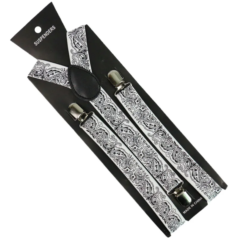 

Winfox Black White Navy Men's Suits Elastic Women Suspenders Belt Strap Adjustable Braces Paisley Suspenders