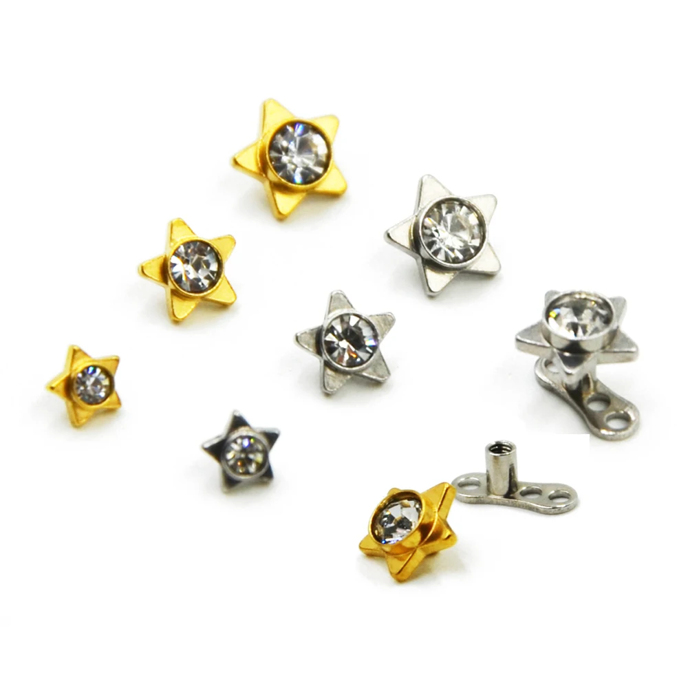 Ювелирные изделия для пирсинга из хирургической стали с фианитом|dermal piercing|dermal