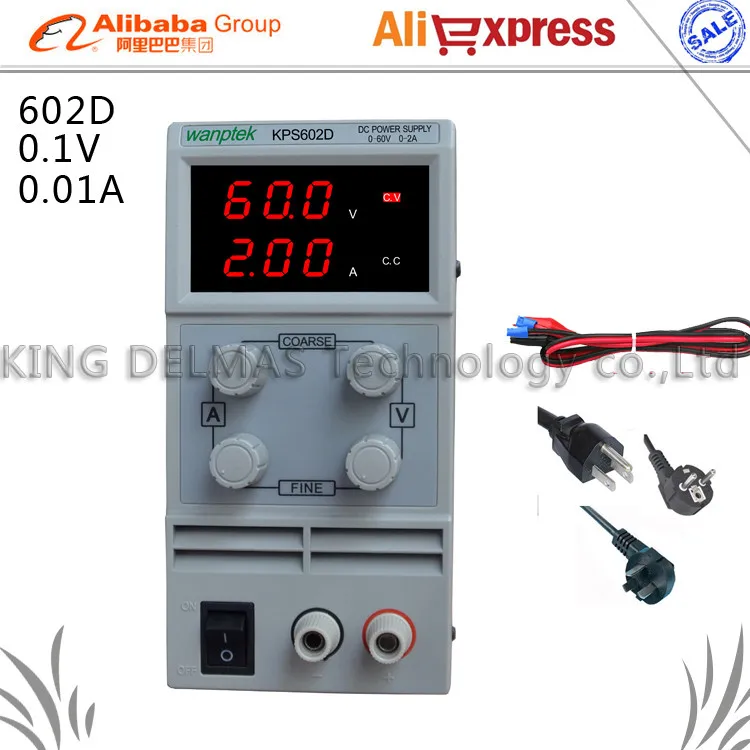 

KPS-602D Mini Adjustable Digital DC power supply ,0~60V 0~2A ,110V-220V Switching Power supply 0.1V/0.01A FOr US/EU/AU Plug