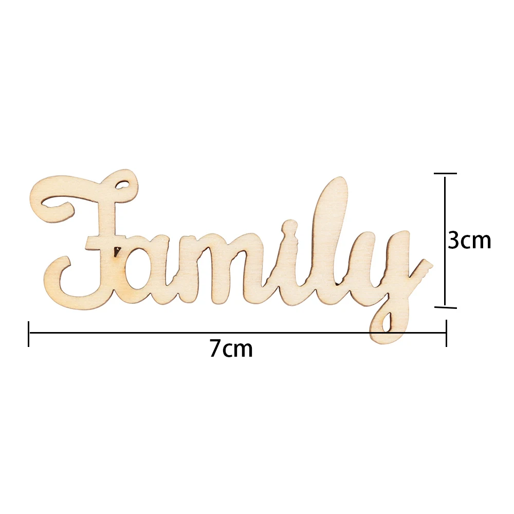 10 шт./пакет, натуральная семейная с буквами деревянное ремесло, вырезанное деревянными прочными частями, изготовление карт, вечерние свадебные украшения DIY