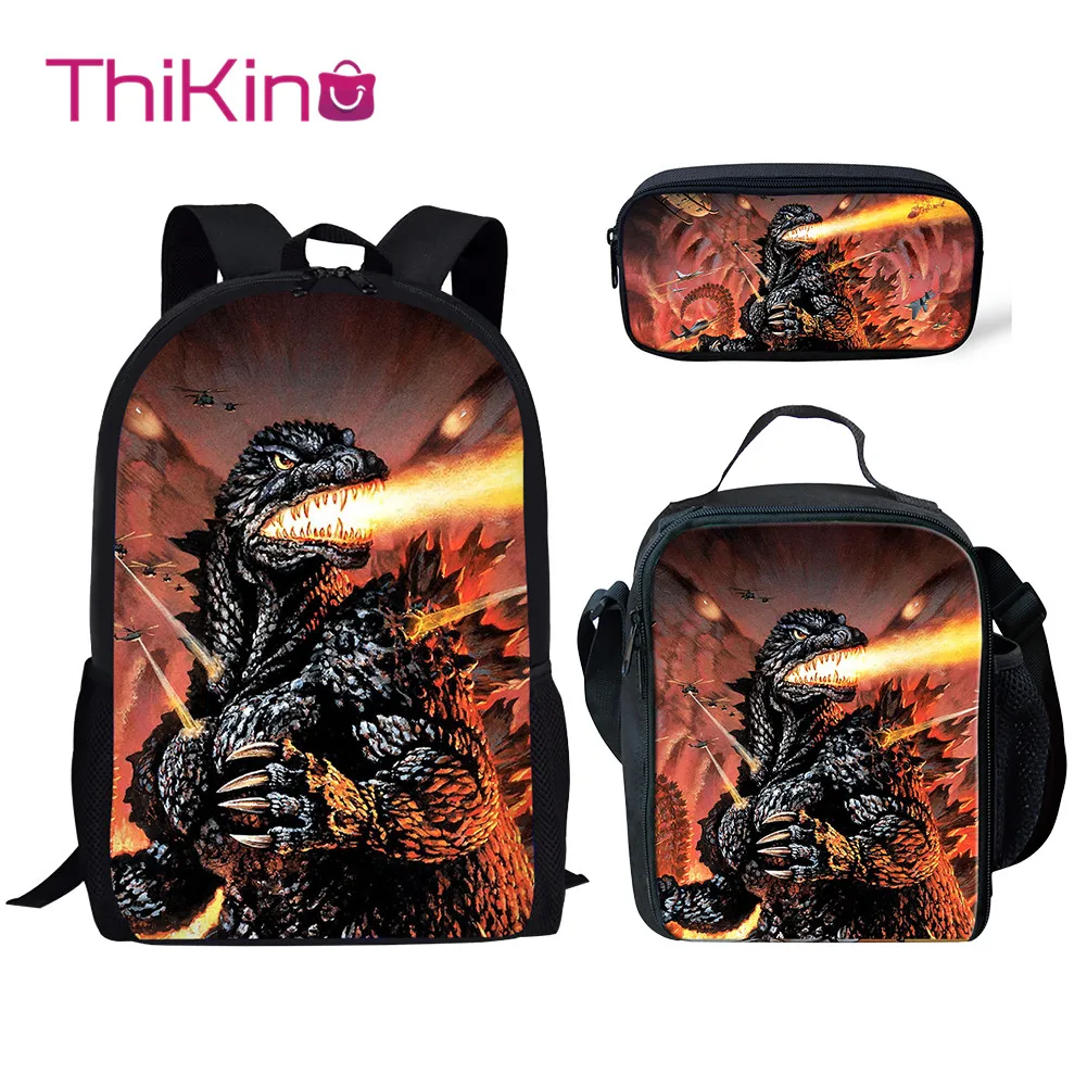 

Thikin Casual Godzilla Monstar Fashion School Bags 3pcs/set for Teenagers School Backpack Cartoon Pattern Bookbag Lovely Satchel
