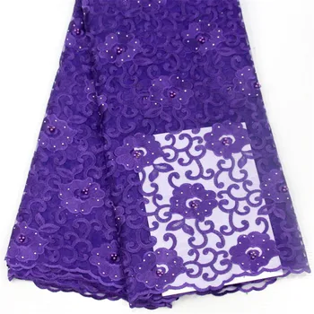 

Purple2018 Latest Nigerian Lace Fabrics Beads and stones Wedding African French Tulle Lace HJ150-2