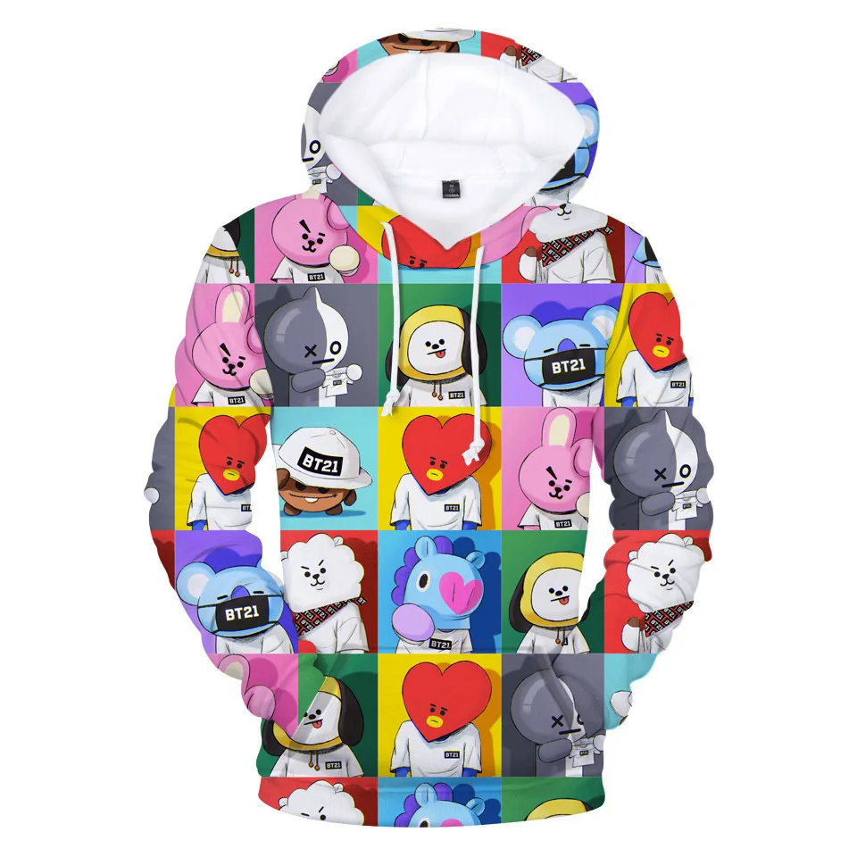 

Women Casual Hoodies Kpop BT21 Keychain Q Version Hoodie Sweatshirt 3D Print Long Sleeve BT21 Harajuku Hoodies Clothes Coat
