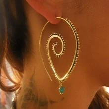 VAROLEV Bohemia Personality Round Spiral Drop Earrings Exaggerated Gold Silver Whirlpool Gear Earrings for Women Jewelry 4197