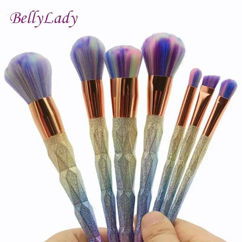 

BellyLady 7Pcs Professional Makeup Brush Set Frosted Gradient Handle Makeup Brushes Foundation Powder Eyeshadow Diamond Brush