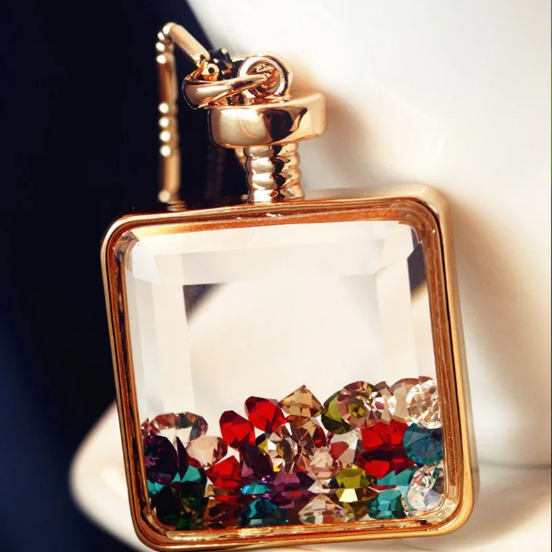 Горячая желая подвеска в виде бутылочки парфюма свитер цепь ожерелье многоцветный кристалл стеклянная бутылка кулон ожерелье ювелирные изделия
