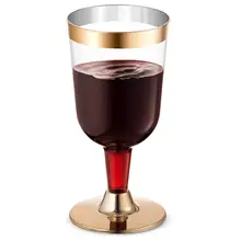 Золотые пластиковые бокалы для вина/бокалы для вина-прозрачные элегантные одноразовые стаканчики с золотым ободком-прочные вечерние пластиковые Cups-25Pack для свадьбы