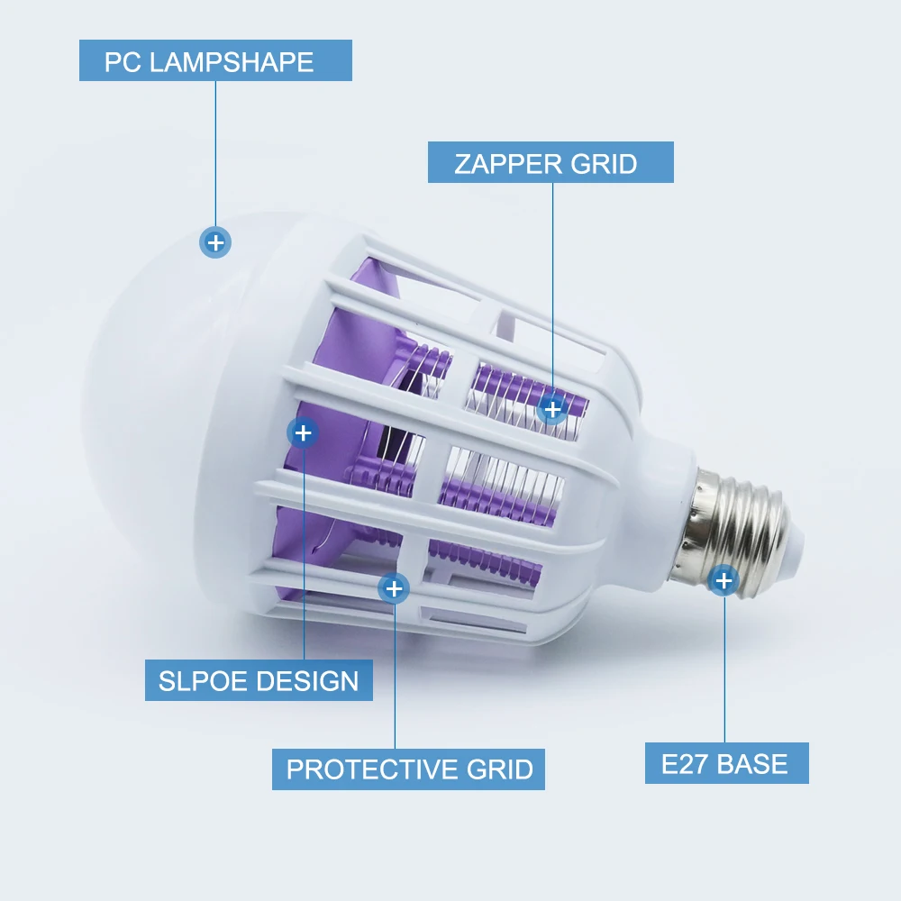 AC175~ 220V светодиодный инсектицидная лампа E27 светодиодный Лампа 15 Вт 2 режима для домашнего освещения насекомых анти москитный Отпугиватель москитов средство мухобойка