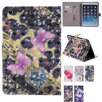 

For iPad mini Smart Tablet Leather Case Cover 3D rose Painting Protective Stand cases for iPad mini 2 3 Auto Sleep/Wake cases