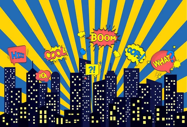 Photography backdrop superhero cartoon building black dots children