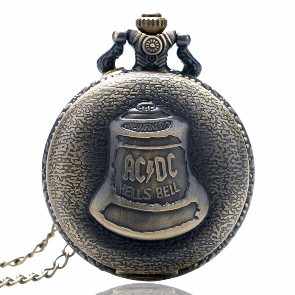 Античный стимпанк папа Бронзовый ACDC Hells Bell кварцевые карманные часы с цепочкой модное ожерелье с кулоном в ретро-стиле мужские подарки на день отца