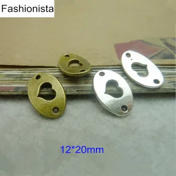 

90 pcs Antique Bronze/Silver Oval Alloy Connectors With Hallow Out Heart,12*20mm Heart Connectors For Bracelet Jewelry Making
