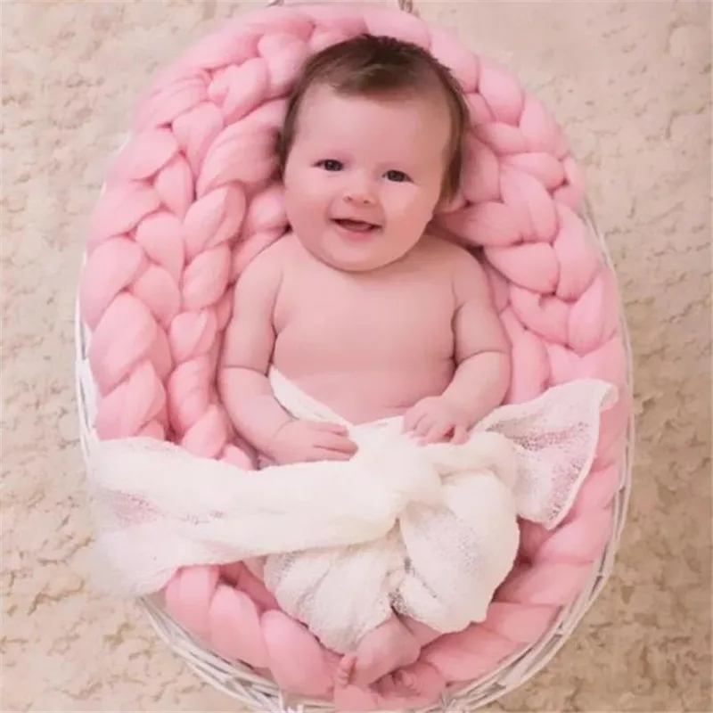 

Wool Crochet Baby Blanket Newborn Photography Props, Baby kid Bedding Blanket Chunky Knit Blanket Basket Filler 8 colors