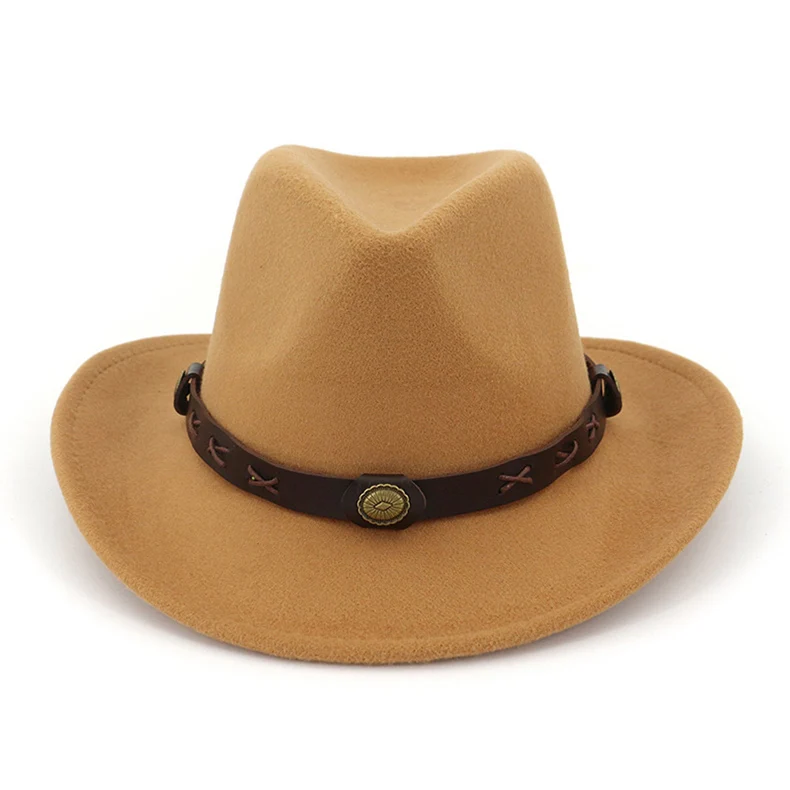 High quality Unisex Cowboy Sun protection visor Prairie style horse riding Felt hat men's Jazz hat Wide-brimmed hat - Цвет: color 6