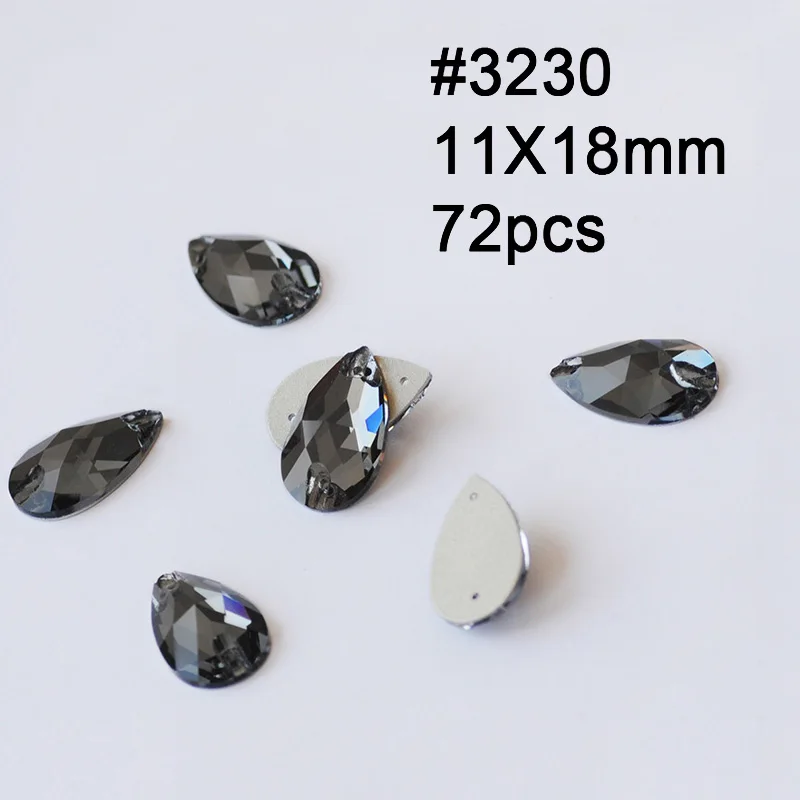 Crystal Black Diamond K9 Sew on Mirror Strass Rivoli Drop Square Cosmic Rhinestones DIY Dress Design Garment Accessories - Цвет: Drop 11X18mm 72pcs