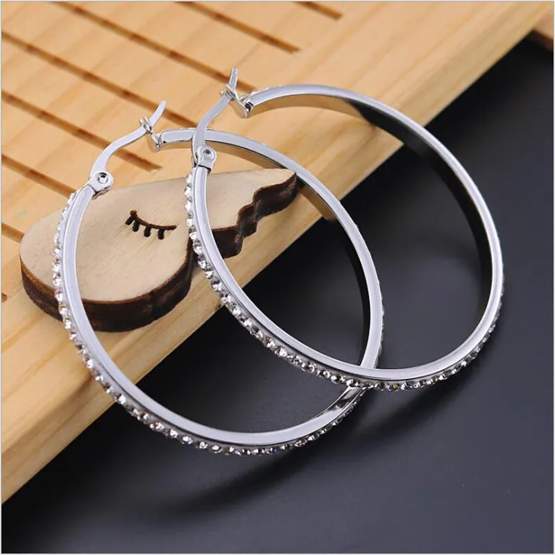 

HE40 Titanium Men Women Hoop Earrings With Crystal 316l Stainless Steel Earring IP Plating No Fade Allergy Free