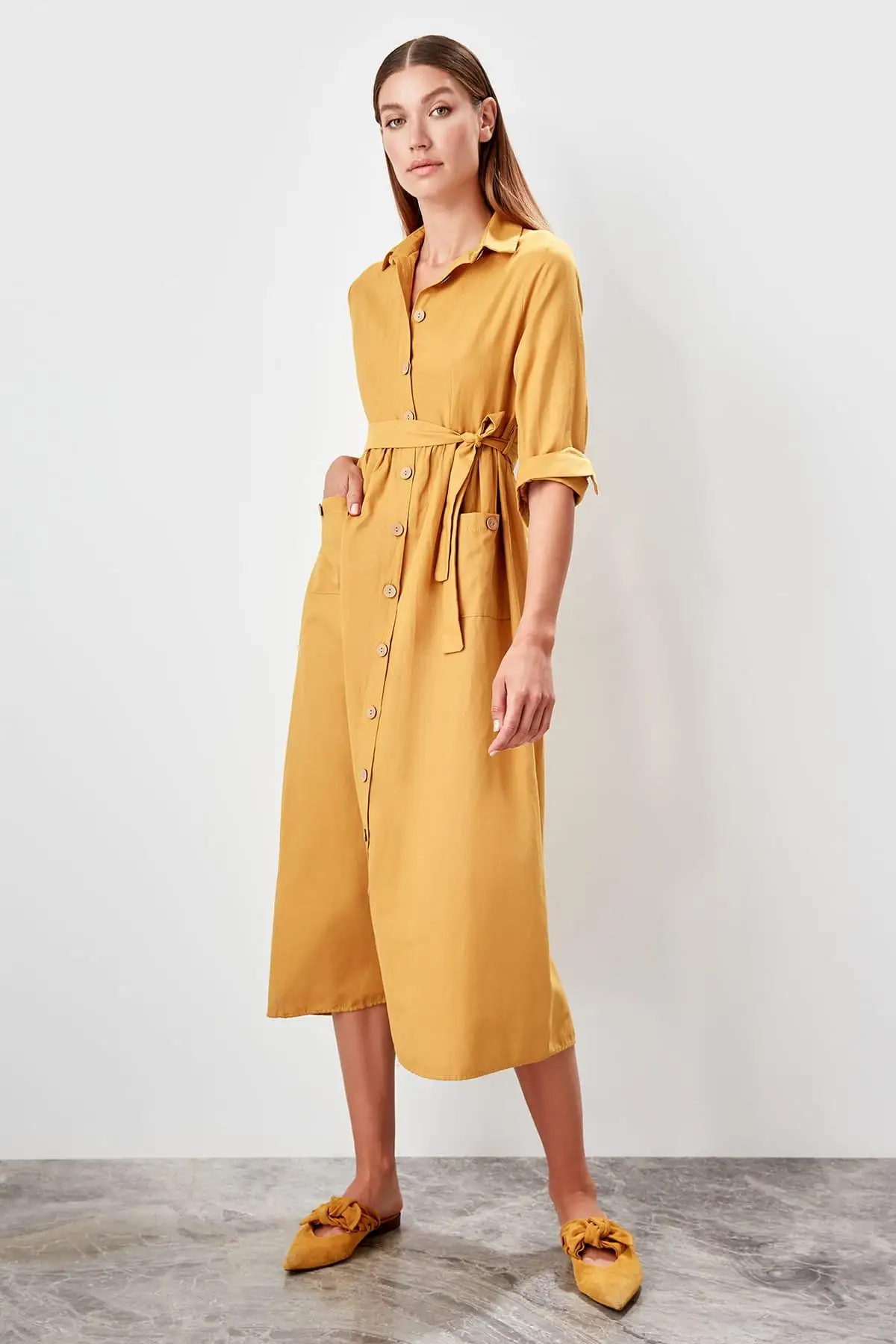 mustard shirt dress