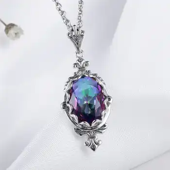 Szjinao Egg Mystic RainbowTopaz Vintage Real 925 Sterling Silver Fashion Jewelry Sets For Women Wedding Pendant/Earrings/Ring