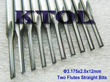 

10PC 3.175*2.0*12MM Two Flutes Straight Bits Carbide Tungsten Cutter Endmills CNC Millinging Tool for Cutting Wood Tools Machine