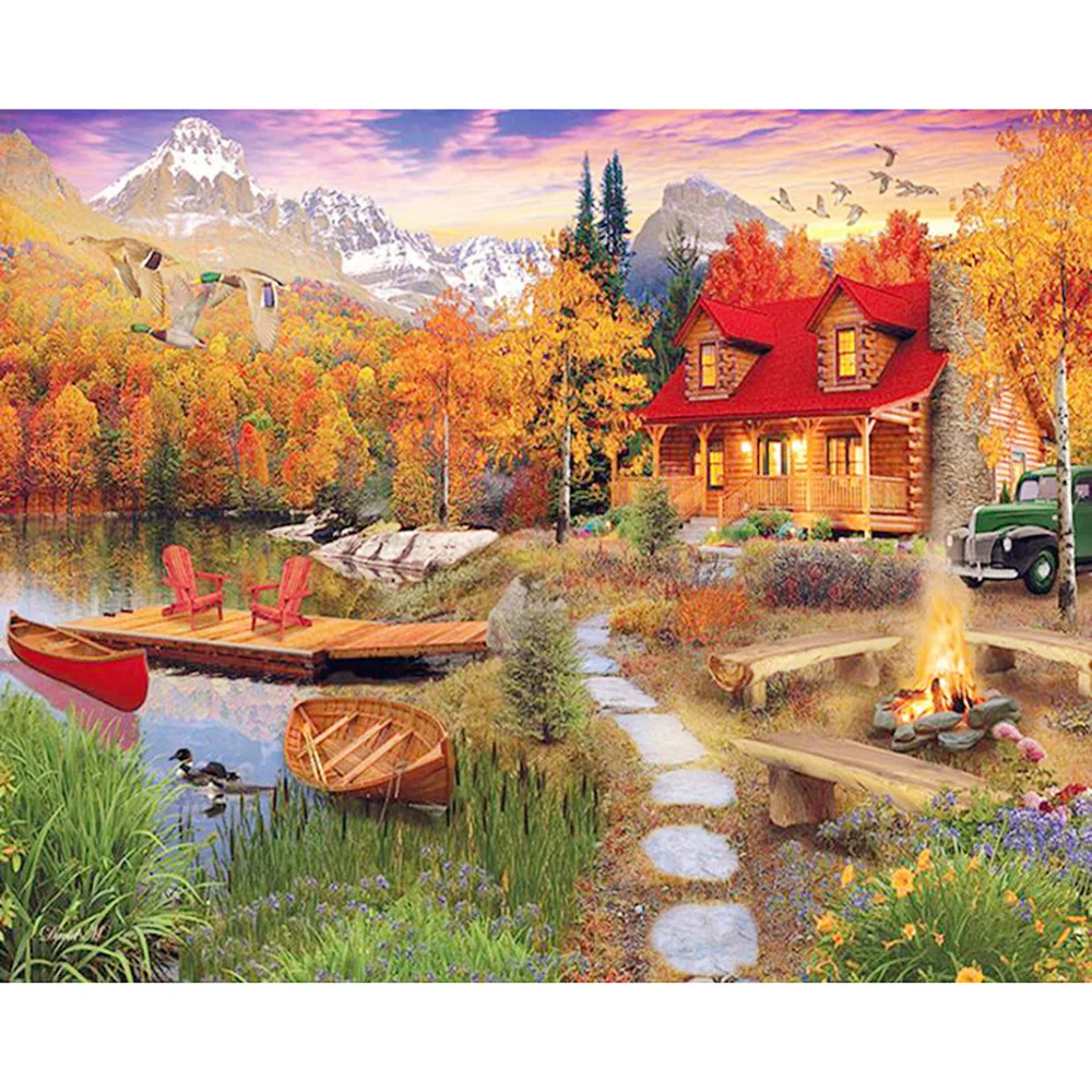 

DIYDiamond Embroidery Painting Picture full round Rhinestone Diamond Painting Cross Stitch Romantic Scenic Cabin Autumn mangrove