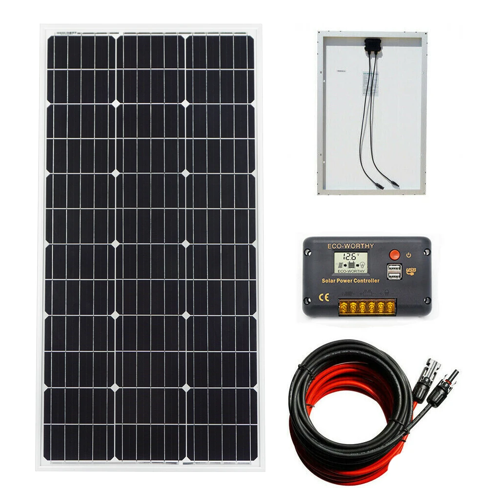 

ECOworthy 100W solar power system: 100W mono solar power panel & 20A LCD controller & 5m black red cables charge FOR 12V battery