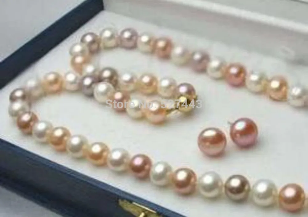 

Wholesale 7-8MM MUTICOLOR AKOYA PEARLS NECKLACE&EARRINGS SET 18"AA+ (A0423)