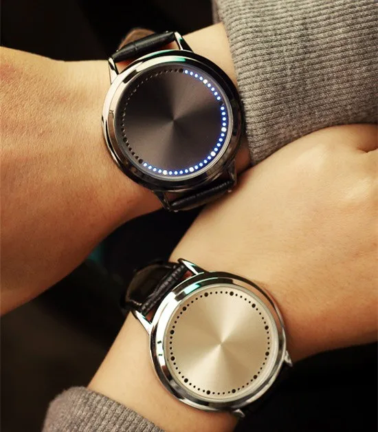 2020 Men Watches Men Led Watches Touch Screen Watch Fashion Unique Tree Pattern 60 Blue Lights Led Watch Leather reloj hombre