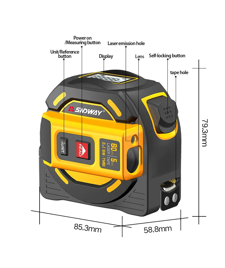 Лазер sndway измеритель расстояния лента дальномер Многофункциональный самоблокирующийся ручной тестер инструмент устройство SW-TM40 SW-TM60