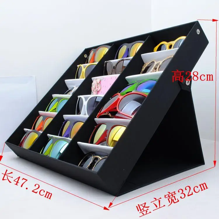 WIKILEAK Sunglasses Box Black Wood 18 Grids Eyeglass Box Eyewear Organizer Display Case Box Collector Sunglasses Storage pack