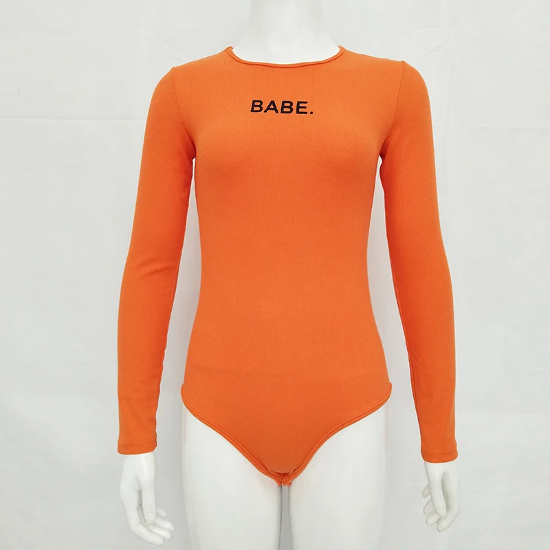 

Babe Letter Print Long Sleeve Bodysuit Women Autumn Winter Sexy Bodycon Bodysuits 2019 Womens O-neck Body Femme