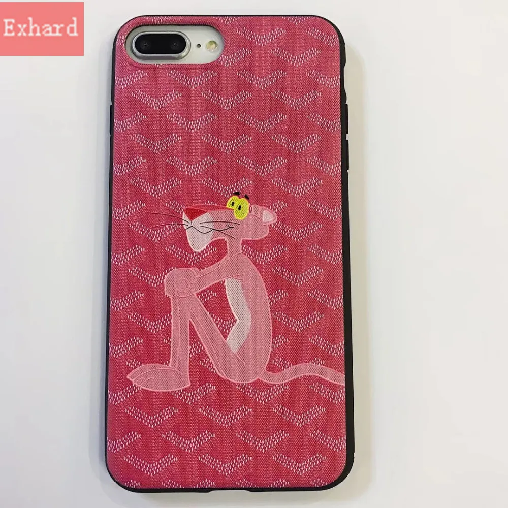 

Luxury Grid Cartoon Cute Pink Panther Case For iPhone X 8 8 Plus 7 7 Plus 6 6s 6 Plus Case Back Cover Fundas Coque Capa
