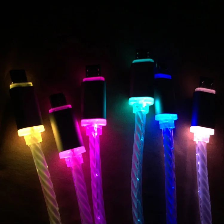 

LED Glow Flowing Data USB Charger Micro USB/8 Pin Charging Cable for iPhone X Xr Samsung S4 S6 S7 xiaomi huawei Charge Wire Cord
