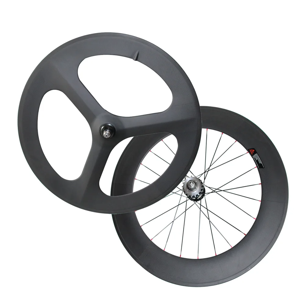 Top Carbon Tri spoke front  wheel three spoke and 88mm track Flip flop rear wheel  Clincher 4