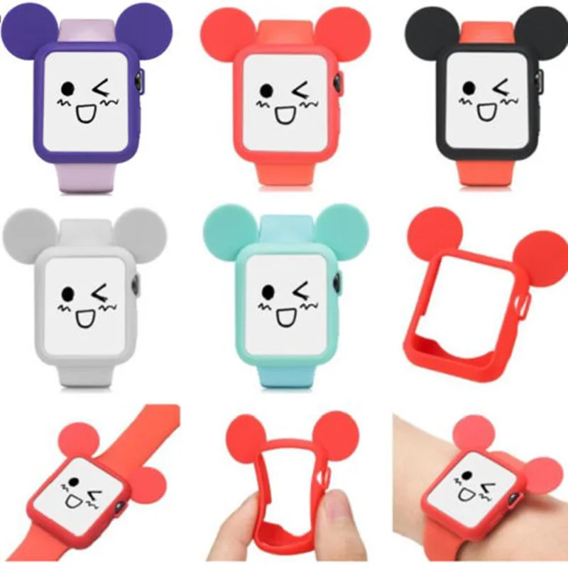 Cute Cartoon Mouse Ears Soft Silicone Protective Case for Apple Phone iWatch Series 2 Colorful Cover