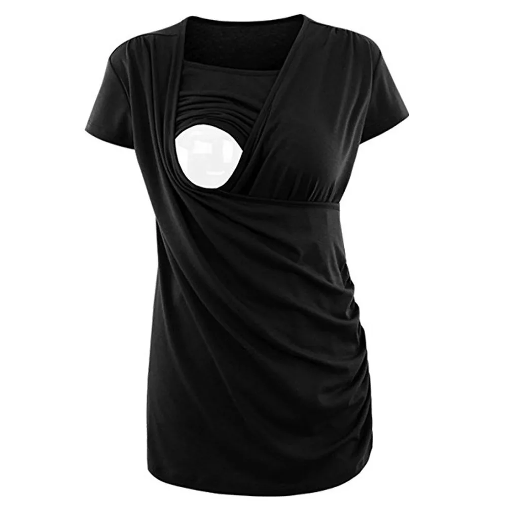 

Women's Ruched Side-Shirred Nursing Top Short Sleeve Breastfeeding Tee Shirt plus size womens clothing tunique grossesse loose