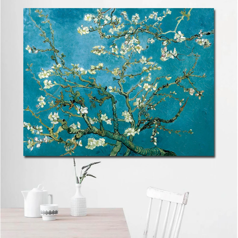 

SELFLESSLY Blossoming Almond Tree By Van Gogh Flower Reproduction Works Oil Painting Canvas Print Wall Picture for Living Room