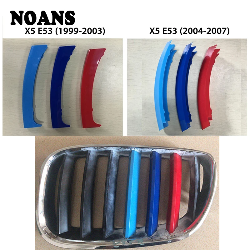 

3pcs 3d For BMW X5 E53 1999-2003 2004-2007 Accessories Motorsport Power M Performance Front Grille Trim Strips Cover Stickers
