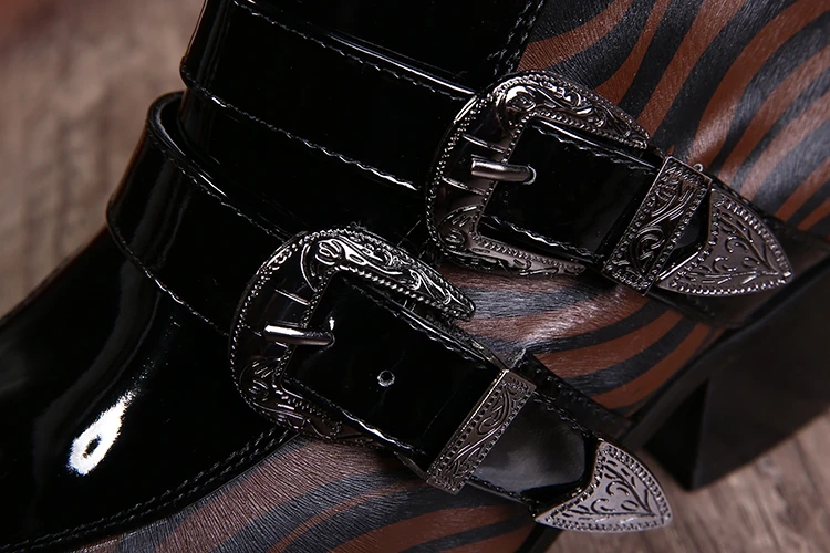 Choudory New Winter Shoes leather Men Pointed Toe Buckle Men's Dress Boots zebra strip Men Height Inceased Men's High heels