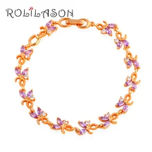 Glittering Zircon Charm Bracelets Wedding Accessories for Women Gold Tone Health Purple Zirconia Fashion Jewelry TB1037