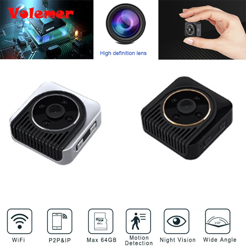 

Volemer H5 Mini Camcorder Wireless Wifi IP DVR Video Cam Recorder HD 720P 150 Degree Angle Night Vision Camera Secutity camera