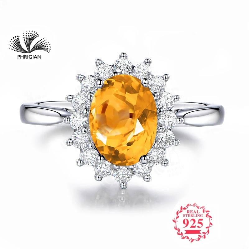 

NOT FAKE Fine natural Engraving Sterling silver gemstone oval cut ring boutique custom jewelry 925 carat Yellow Citrine RING